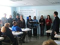 Students singing in class